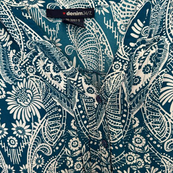 ❤️Denim 24/7 Tunic Blouse 3/4 tab Sleeves Button Down Women’s 22W Boho - Picture 2 of 10